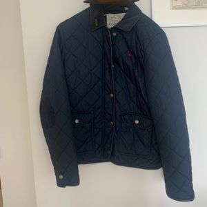 Classic navy quilted fall jacket with corduroy